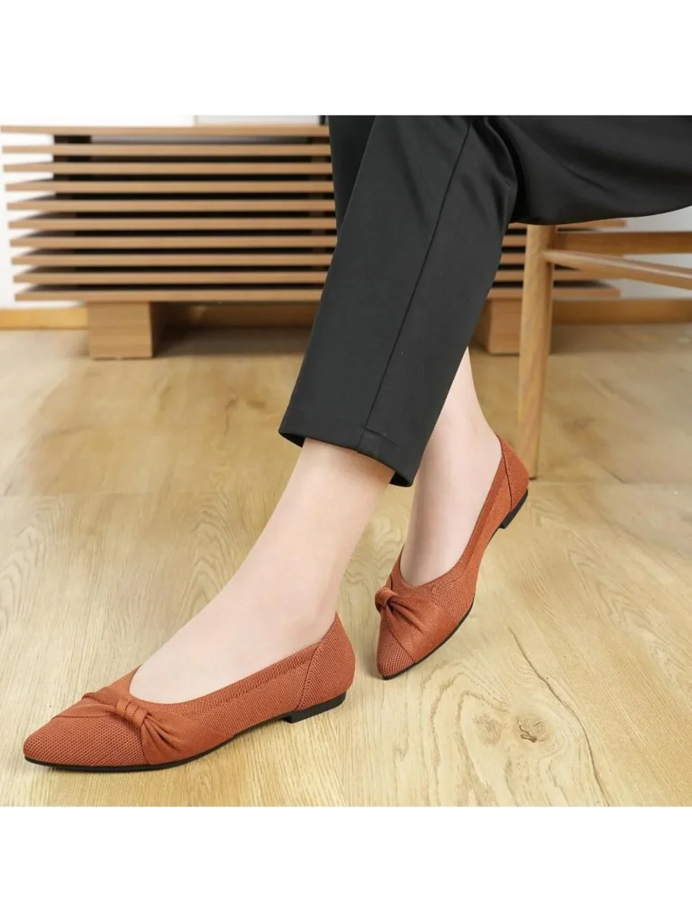 Women's Brown Mesh Comfortable Ballet Flats Pointed Toe Lightweight Casual Shoes